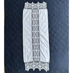 Vintage Lace Table Runner DIY White Cotton Crochet Panel Dresser Scarf 63”x24”